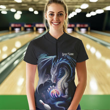 Load image into Gallery viewer, Blue Smoke Custom Dragon Bowling Team Quarter-Zip Shirt For Women, Bowling Tournament Shirt IPHW8323