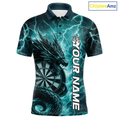 Custom Turquoise Blue Thunder Lightning Dragon Dart Jerseys, Multi Styles Dart Shirts For Men, Women And Kid IPHW10398
