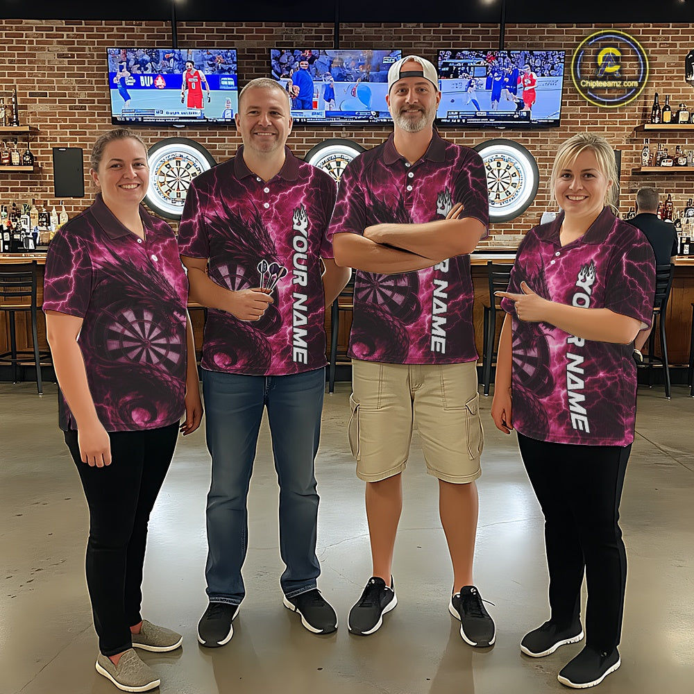 Custom Pink Thunder Lightning Dragon Dart Jerseys, Multi Styles Dart Team Shirts For Men, Women And Kid IPHW10401