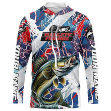 Load image into Gallery viewer, Red, White And Blue Lightning Camo Custom Walleye Long Sleeve Tournament Fishing Shirts IPHW6028