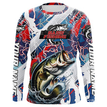 Load image into Gallery viewer, Red, White And Blue Lightning Camo Custom Largemouth Bass Long Sleeve Tournament Fishing Shirts IPHW6029