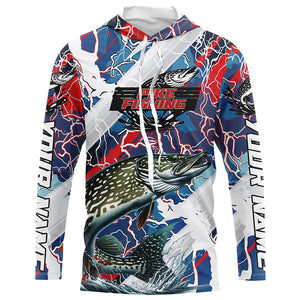 Red, White And Blue Lightning Camo Custom Pike Long Sleeve Tournament Fishing Shirts IPHW6030