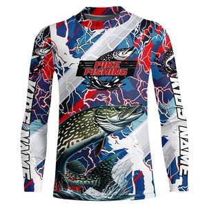 Red, White And Blue Lightning Camo Custom Pike Long Sleeve Tournament Fishing Shirts IPHW6030