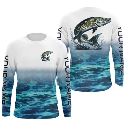 Personalized Pike Fishing Long Sleeve Tournament Fishing Shirts, Pike Fishing Jerseys | Blue IPHW6033