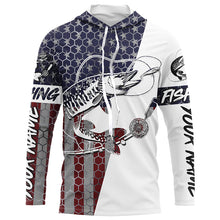 Load image into Gallery viewer, Custom Musky Fishing American Flag Shirts, Patriotic Musky Long Sleeve Fishing Jerseys IPHW6292