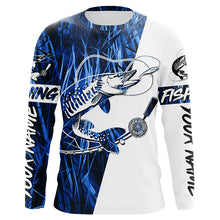 Load image into Gallery viewer, Musky Fishing Tattoo Blue Grass Camo Custom Long Sleeve Tournament Shirts, Muskie Fishing Jerseys IPHW6294