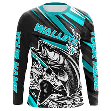 Load image into Gallery viewer, Custom Walleye Fishing Jerseys, Walleye Long Sleeve Performance Fishing Shirts | Teal Blue IPHW6297