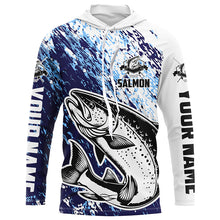 Load image into Gallery viewer, Custom Salmon Fishing Jerseys, Salmon Fishing Long Sleeve Performance Shirts | Blue IPHW6299