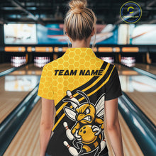 Load image into Gallery viewer, Custom Black And Yellow Bee Bowling Women Polo Shirts, Honeycomb Bowling Team Shirt IPHW9044