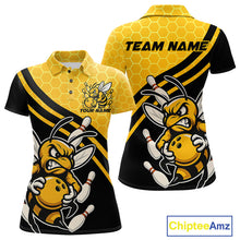 Load image into Gallery viewer, Custom Black And Yellow Bee Bowling Women Polo Shirts, Honeycomb Bowling Team Shirt IPHW9044