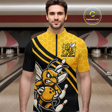 Load image into Gallery viewer, Custom Black And Yellow Bee Bowling Men Quarter-Zip Shirts, Honeycomb Bowling Team Shirt IPHW9044