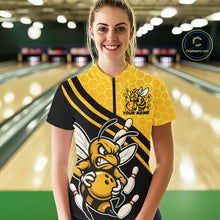 Load image into Gallery viewer, Custom Black And Yellow Bee Bowling Women Quarter-Zip Shirt, Honeycomb Bowling Team Shirt IPHW9044
