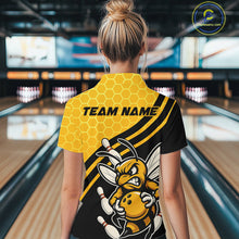 Load image into Gallery viewer, Custom Black And Yellow Bee Bowling Women Quarter-Zip Shirt, Honeycomb Bowling Team Shirt IPHW9044