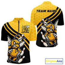 Load image into Gallery viewer, Custom Black And Yellow Bee Bowling Men Quarter-Zip Shirts, Honeycomb Bowling Team Shirt IPHW9044