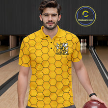 Load image into Gallery viewer, Custom Honeycomb Pattern Bee Bowling Team Men Polo Shirts, Bowling League Shirts IPHW9045