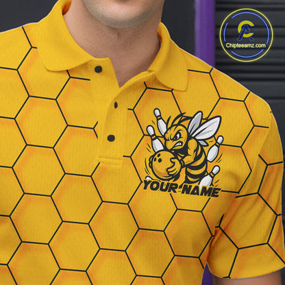 Custom Honeycomb Pattern Bee Bowling Team Men Polo Shirts, Bowling League Shirts IPHW9045