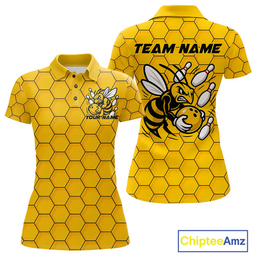 Custom Honeycomb Pattern Bee Bowling Team Women Polo Shirts, Bowling League Shirts IPHW9045