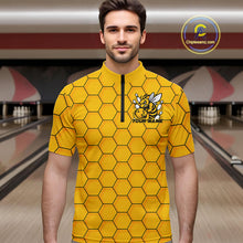 Load image into Gallery viewer, Custom Honeycomb Pattern Bee Bowling Team Men Quarter-Zip Shirts, Bowling League Shirts IPHW9045