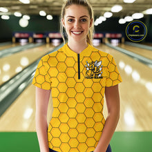 Load image into Gallery viewer, Custom Honeycomb Pattern Bee Bowling Team Women Quarter-Zip Shirts, Bowling League Shirts IPHW9045