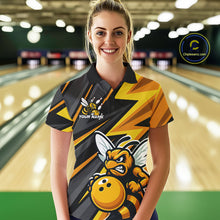 Load image into Gallery viewer, Custom Black And Yellow Bee Bowling Polo Shirts For Women, Bowling Team Uniform IPHW9046