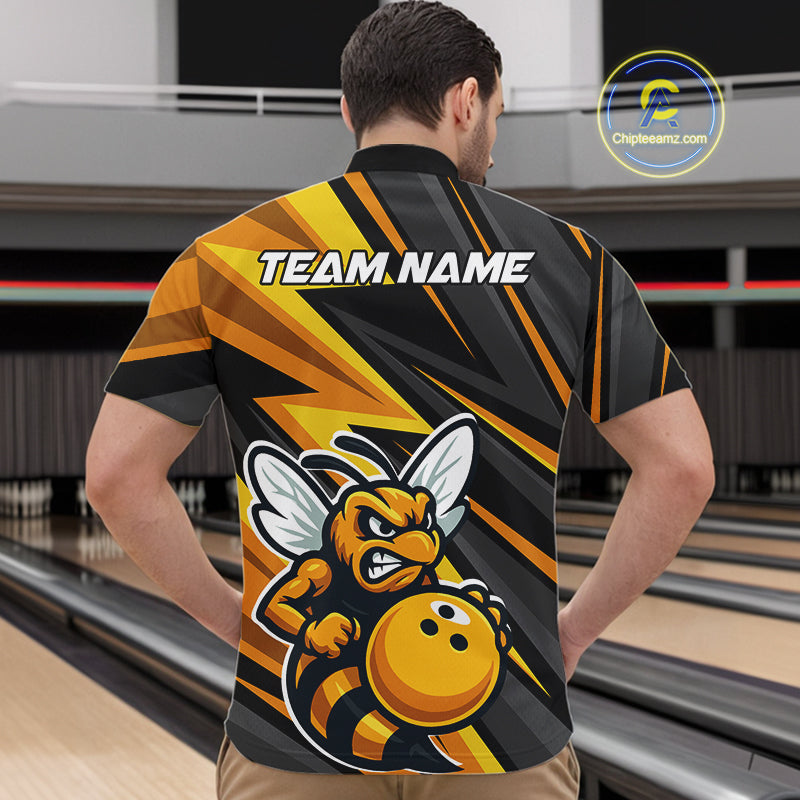 Custom Black And Yellow Bee Bowling Quarter-Zip Shirts For Men, Bowling Team Uniform IPHW9046