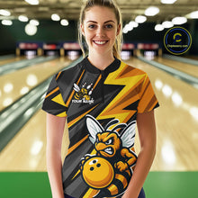 Load image into Gallery viewer, Custom Black And Yellow Bee Bowling Quarter-Zip Shirts For Women, Bowling Team Uniform IPHW9046