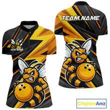 Load image into Gallery viewer, Custom Black And Yellow Bee Bowling Quarter-Zip Shirts For Women, Bowling Team Uniform IPHW9046