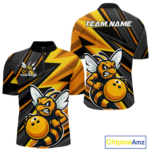Custom Black And Yellow Bee Bowling Quarter-Zip Shirts For Men, Bowling Team Uniform IPHW9046