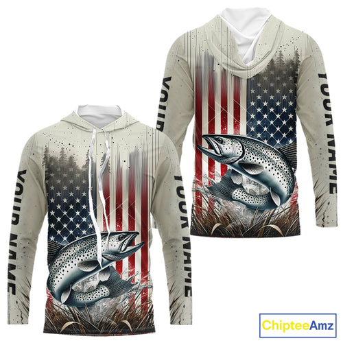 Custom Patriotic US Flag  Speckled Trout Long Sleeve Hooded Fishing Shirts, Trout Fishing Jerseys IPHW9295