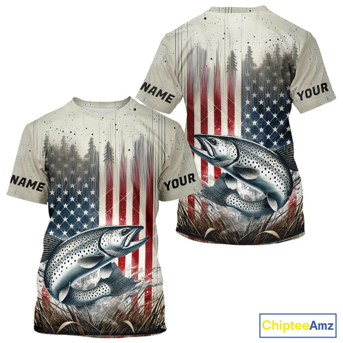 Custom Patriotic US Flag  Speckled Trout Fishing T-Shirts, Trout Fishing Jerseys IPHW9295