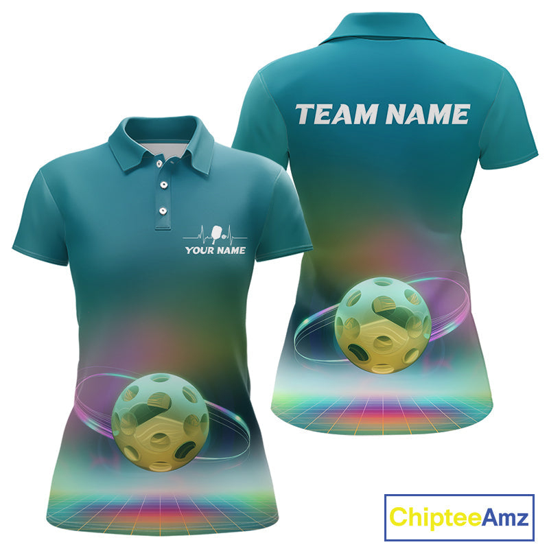 Custom Galaxy Colors Holographic Pickleball Women Polo Shirts, Pickleball League Shirt IPHW9436