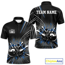 Load image into Gallery viewer, Custom Black And Blue Grunge Bowling Team Jerseys, Men Bowling Polo Shirts IPHW9621