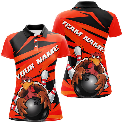 Black And Orange Custom Turkey Ladies Bowling Shirts, Thanksgiving Bowling Team Outfits IPHW7657