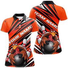 Load image into Gallery viewer, Black And Orange Custom Turkey Ladies Bowling Shirts, Thanksgiving Bowling Team Outfits IPHW7658