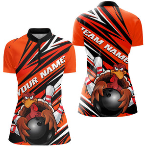 Black And Orange Custom Turkey Ladies Bowling Shirts, Thanksgiving Bowling Team Outfits IPHW7658