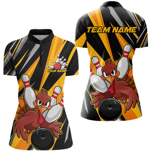 Custom Turkey Ladies Bowling Shirts, Yellow Thanksgiving Bowling Shirt Team Fall Outfits IPHW7661