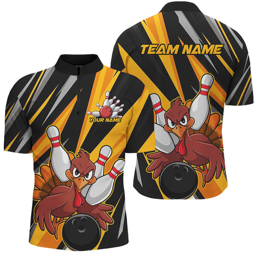 Custom Funny Turkey Bowling Shirts For Men, Yellow Thanksgiving Bowling Shirt Team Fall Outfits IPHW7661