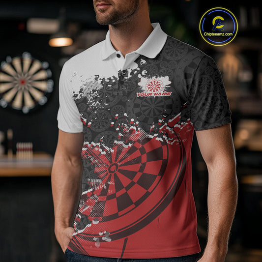 Custom Black And Red Dartboard Dart Team Men Polo Shirt, Dartboard Pattern Dart Jerseys IPHW9987