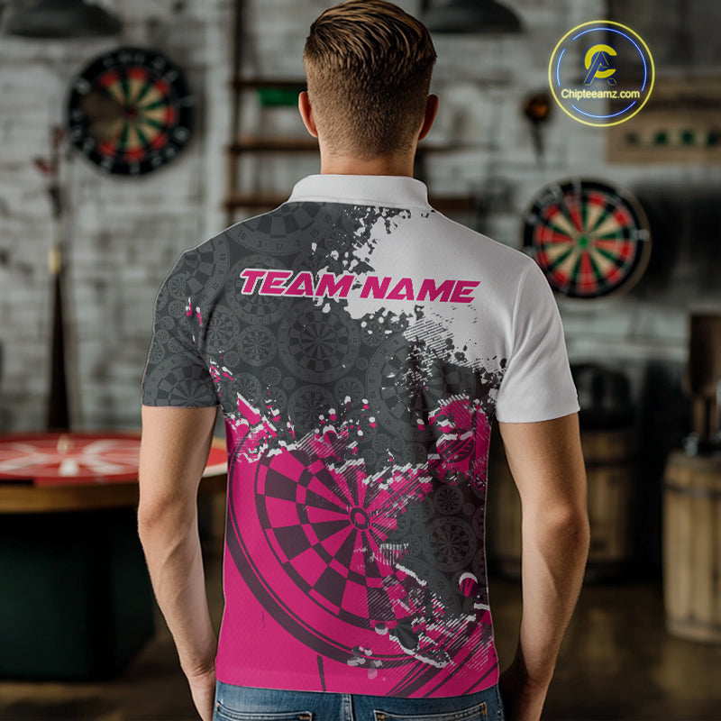 Custom Black And Pink Dartboard Dart Team Men Polo Shirt, Dartboard Pattern Dart Jerseys IPHW9989