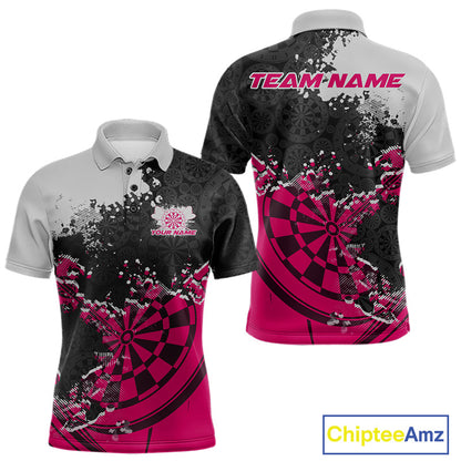 Custom Black And Pink Dartboard Dart Team Men Polo Shirt, Dartboard Pattern Dart Jerseys IPHW9989