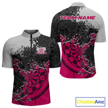 Load image into Gallery viewer, Custom Black And Pink Dartboard Dart Team Men Quarter-Zip Shirt, Dartboard Pattern Dart Jerseys IPHW9989