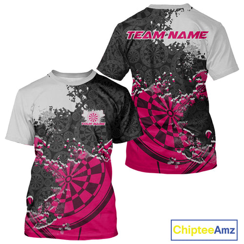 Custom Black And Pink Dartboard Dart Team Men T-Shirts, Dartboard Pattern Dart Jerseys IPHW9989