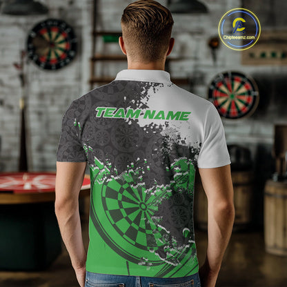 Custom Black And Green Dartboard Dart Team Men Polo Shirt, Dartboard Pattern Dart Jerseys IPHW9990