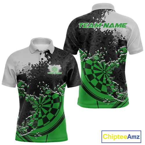 Custom Black And Green Dartboard Dart Team Men Polo Shirt, Dartboard Pattern Dart Jerseys IPHW9990