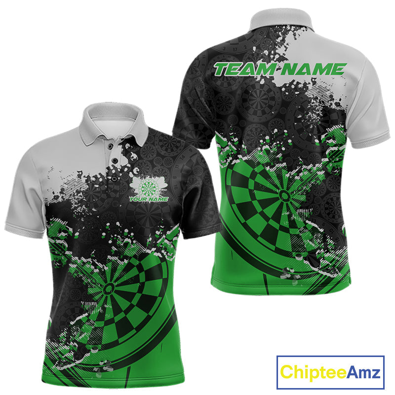 Custom Black And Green Dartboard Dart Team Men Polo Shirt, Dartboard Pattern Dart Jerseys IPHW9990