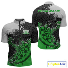 Load image into Gallery viewer, Custom Black And Green Dartboard Dart Team Men Quarter-Zip Shirt, Dartboard Pattern Dart Jerseys IPHW9990