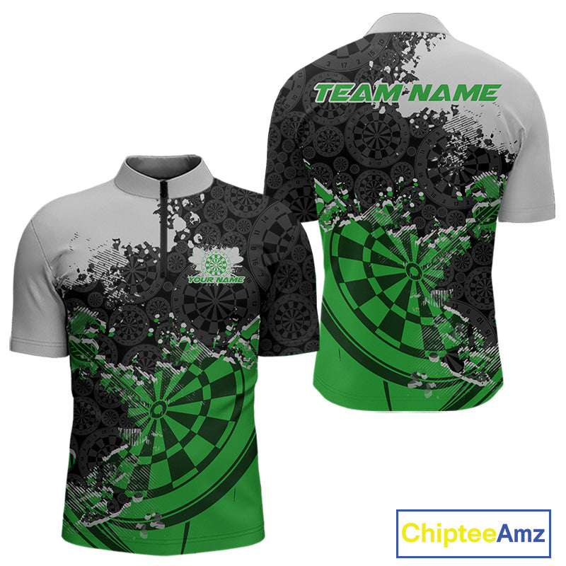 Custom Black And Green Dartboard Dart Team Men Quarter-Zip Shirt, Dartboard Pattern Dart Jerseys IPHW9990
