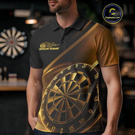 Custom Black And Gold Dartboard Dart Team Jerseys, Dart League Polo Shirt For Men IPHW9992