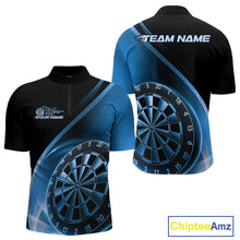 Load image into Gallery viewer, Custom Black And Blue Dartboard Dart Team Jerseys, Dart League Quarter-Zip Shirt For Men IPHW9993