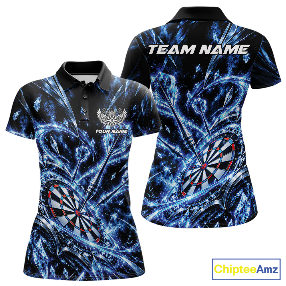 Custom Icy Blue Crystal Ice Dart Polo Shirt For Women, Dart Team Jersey Dart Outfit IPHW12444